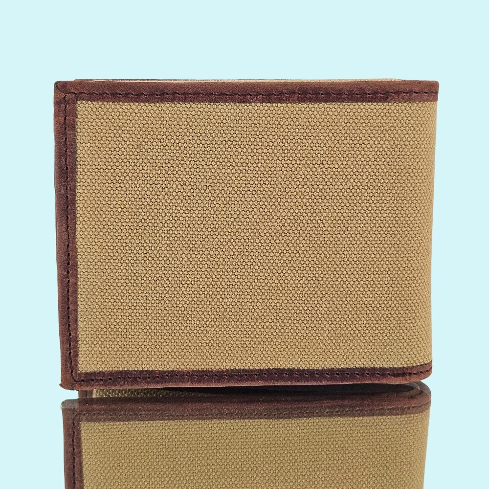 Harley Davidson Wallet Cotton Canvas Bifold Khaki Leather Trim RFID Protection